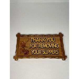 Wooden Sign Thank You For Removing Your‎ Slippers Tropical Flower Bamboo